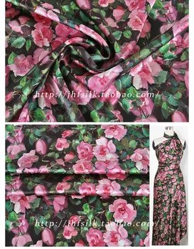 Ljubezen Rose Cvet Tiskanja Svilene Tkanine Elastična Satenasto Obleko Materiala Za 1 Meter