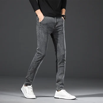 Novi ljudje Ulične Letnik sivo Slim fit Jeans Hlače Moški Preprost Stil Bombaž Visoke kakovosti Priložnostne Naravnost Traper hlače