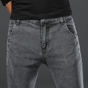 Novi ljudje Ulične Letnik sivo Slim fit Jeans Hlače Moški Preprost Stil Bombaž Visoke kakovosti Priložnostne Naravnost Traper hlače