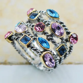 Blue&Pink&Vijolični Kristal Cirkon 925 Sterling Srebro najvišje Kakovosti, Modno Nakit, poročni Prstan Velikosti 8 9 10 11 12 F1135
