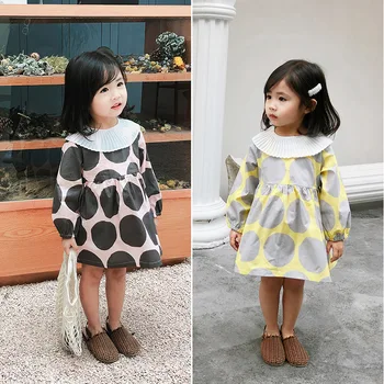 2019 Pomlad Nov Prihod v korejskem slogu dot vzorcem princesa dolg rokav vse-se ujemajo z obleko z lepo ovratnik za sweet baby dekleta