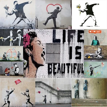 Klasična Grafiti, ki Jih Banksy Umetnosti in Kaligrafijo Platno, Slike, Plakate in grafike stenske slike za dnevna soba dekoracijo Doma