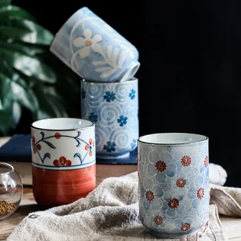 Ustvarjalne Gospodinjski Japonski slog Ročno pobarvane Modro in Belo Porcelana Skodelico Čaja Brez Ročaj Naravnost Pokal Keramične Skodelice