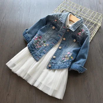 Novo dekle plašč korejski vezenje cvet river traper suknjič otrok nositi baby dekle zimsko jakno