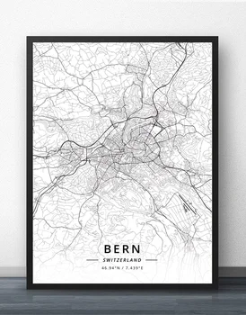 Bern, Ženeva, Luganske St Gallen Zurich, Švica Zemljevid Plakat