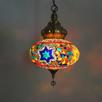 Velika Velikost Sredozemlju Design turški Mozaik Obesek Lučka za Ročno Pisano Steklo Sconces Hotel LED Stropa Viseče Luči D18CM