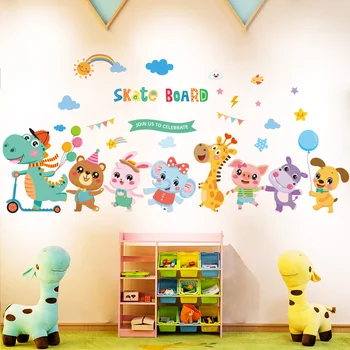 [shijuekongjian] Risanka Živali Stenske Nalepke DIY Vroč Zrak Oblački, Stene Decals je za Otroke, Soba, Otroška Soba Hiša Dekoracijo