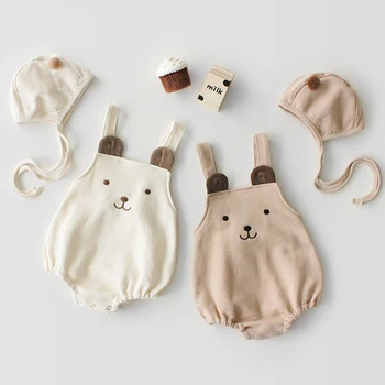 2020 Nov Baby Bodysuits Novorojenčka Risanka Jumpsuit+Klobuk Korejski Japonskem Slogu Za Malčke Dekliška Bodysuits Brez Rokavov Dojencek Dekliška Oblačila