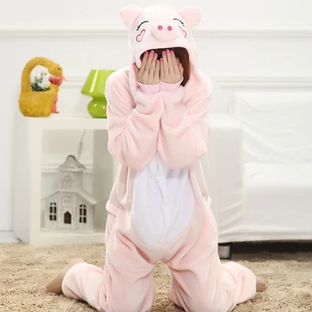 Unisex Kigurumi Odrasle Živali Pižamo Anime Onesie Prašičev Flanela Risanka Srčkan Toplo Cosplay Sleepwear