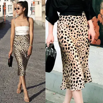 Seksi Ženske, Dame Krilo Leopard Tiskanja Visoko Pasu Stretch Dame, Dolge Maxi Krila Moda