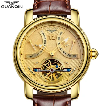 GUANQIN 2020 Mehanski Avtomatski ura nepremočljiva zlato blagovne Znamke Luksuzni Pazi Moški, Tourbillon Watch teden mesec zaslona ročno uro