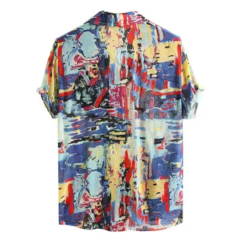 Moški Majica Kratek Rokav, Majica Fashion Grafiti Moških srajc Za Poletje 2020 Novo Ohlapno Hawaiian Henley Shirt Stojalo Ovratnik Moška Majica