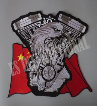 Kitajsko zastavo, orel twin motorja 11.2 cm Vezenje Obliži za Jakno nazaj telovnik motorno kolo Klub Biker outlaw 27.4 cm *28,6 cm