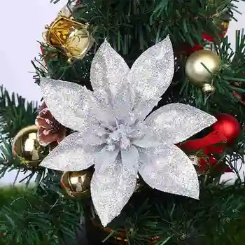 10Pcs Bleščice v Prahu Božič Umetno Cvetje Dekor Sequins Poinsettia Ponaredek Cvetje, Poročni Xmas Tree Novo Leto Dekor za Ho