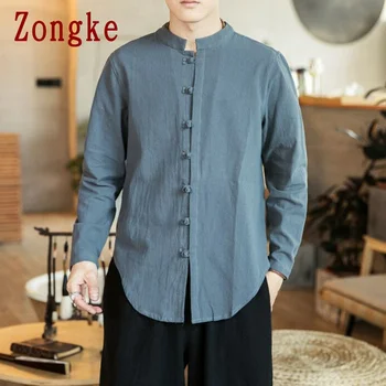 Zongke Kitajski Slog Solid Majica Moških Modnih Moških Majica Dolg Rokav Mens Majice Priložnostne Slim Fit 5XL Ulične 2021 Nova