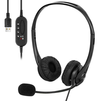Ergonomska stretchy USB On-Ear Slušalke Slušalke s Hrupom, Neopazen Mikrofon za Prenosni računalnik, Namizni Telefon s Kablom