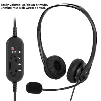 Ergonomska stretchy USB On-Ear Slušalke Slušalke s Hrupom, Neopazen Mikrofon za Prenosni računalnik, Namizni Telefon s Kablom