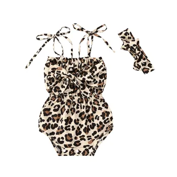 Pudcoco 0-18 M Poletje Baby Leopard Romper Malčke Baby Dekle Oblačila brez Rokavov Jumpsuit Glavo 2Pcs Obleko Set