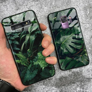 Zeleno tropsko listi listnih Silikonski Stekla Telefon Primeru Pokrovček za Samsung Galaxy S8 S9 S10e S10 S20 Ultra Opomba 8 9 10 Plus