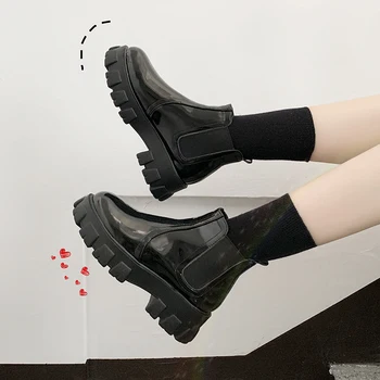 2021 Ženske Škornji Krog Toe Pu Usnje Vse Tekme Kvadratnih Visoke Pete Modne Zimske Čevlje Ženske Škornji AC093