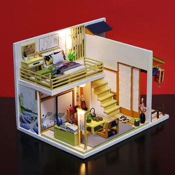 Nove Lutke komplet z pohištva Japonski Lesena Lutka hiša Miniaturne Igrače Nastavljena Lutka Hiša Igrače za Otroke, Otroci Igrače