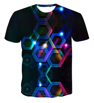 3D nove preprosta modna barva geometrijo kup psihedelični ustvarjalno oblikovanje t-shirt za moške vsestranski kul edinstveno tiskanja lep