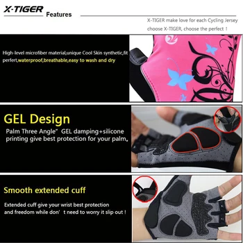 X-Tiger Ženske Kolesarske Rokavice Non-Slip Dihanje Ženske Poletne Športne Bike 3D Gel Blazinico Izposoja Kolesarske Pol Prst Rokavice