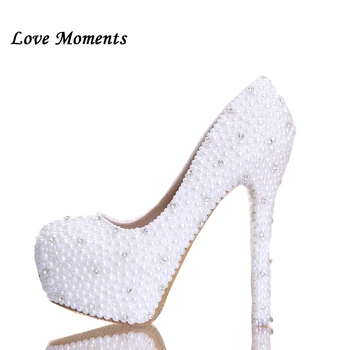 Ljubezen Trenutke Bele žene ČRPALKE visoko peto eno ročno izdelani čevlji pearl nosorogovo poročni čevlji ženska visoko platformo čevlji femme