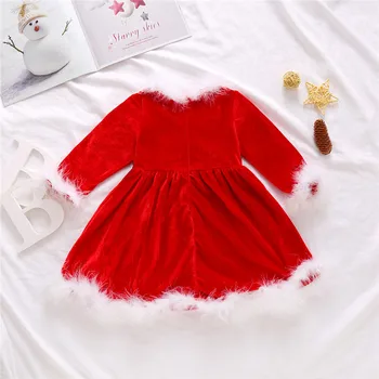 6M-4T Malčka Otroci Baby Dekleta Božič Obleko z Dolgimi Rokavi Rdeče Pasja Princesa Krzno Obleka s Pasom Otrok Santa Božič, Darila