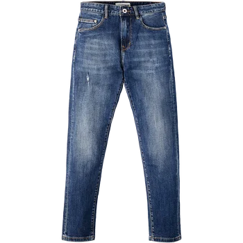 KUEGOU Bombaž Jesen Pomlad Oblačila za Moške Jeans Opraskan Obrabe Slim Moda Hlače Stretchy Denim Brki Učinek LK-1837