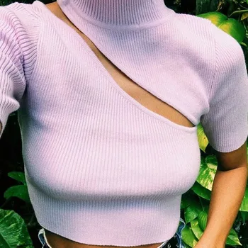 Jeseni Mode Urad Dama Votlih pletenje Slim Vrhovi Ženske High Street Priložnostne majice 2020 Preprost Turtleneck Vratu Tees Mujer