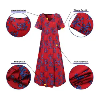Ženske Natisnjeni Sundress ZANZEA 2021 Moda Cvetlični Poletje Obleko Priložnostne Kratek Rokav Maxi Vestidos Ženska V Vratu Haljo Preobsežne