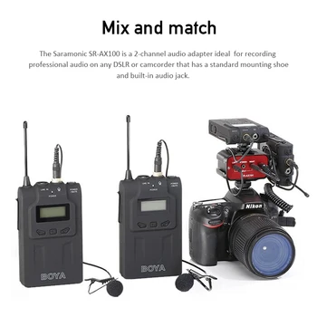 Saramonic SR-AX100 Univerzalni Mikrofon Zvočna kartica Mešalnik s Stereo & Dual Mono 3,5 mm Vhodi za DSLR Fotoaparate & Kamere