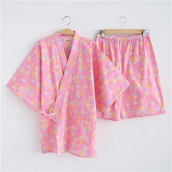 Poletje Asain Japonski Zajec Tiskanja Kawaii Nekaj Žensk, Moških Bombaž Homewear Kimono Yukata Retro Sleepwear Vrh Hlače Jinbei Set