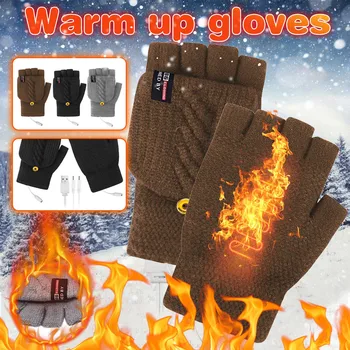 Zimske Rokavice Ženske Moški USB Ogrevane Rokavice Unisex Priložnostne Prostem Vožnje Toplo Pol Prsta Palčniki guantes handschoenen