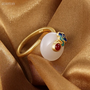 Srebro 925 obroč zlato Zaročni prstan oblačila Zaklad Ženska topaz Hetian jade Indijski nakit dobil, ki se ukvarjajo Valentinovo