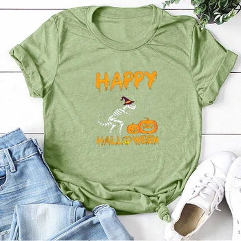Happy Halloween Pumpkin Head Tiskanje majice Ženske Poletje 2020 zgornji deli oblačil za Najstnike, Posadke Vratu Ženska Tshirts Bombaž Harajuku Oblačila