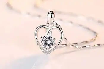Sterling Srebro S925 Diamanti Ogrlice Obeski za Ženske Modni Srce Silver Ogrlice Srčkan/Romantični Fine Nakit
