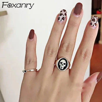 Foxanry 925 Sterling Srebro Okostje Obroči za Ženske Ustvarjalni Modni Nepravilne Geometrijske Stranka Prst Nakit Halloween Darila