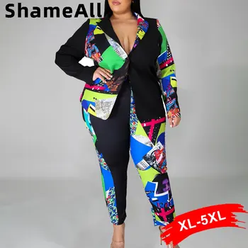 Plus Velikost Afriki Dashiki Jopič Hlače 2 Kosa Določa 4XL Highstreet Tiskanja Mozaik Suknjič Naravnost Hlače, Obleka za Ženske Set