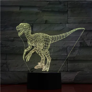 Led Dinozaver Iluzijo Lučka Velociraptor 3D Noč Svetlobe Tabela Namizno Svetilko 7 Barv Spreminjanje 3D Optično Iluzijo App Nadzor Luči