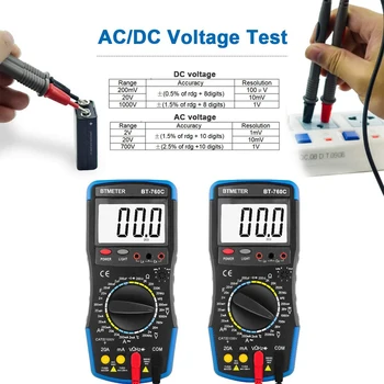 Digitalni Multimeter BT-760C Volt/Ohm Tester Upornosti,Kapacitivnosti,Frekvence,Induktivnost,Diode Testi DC/AC, Trenutno