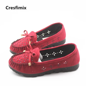 Cresfimix zapatos de mujer ženske priložnostne rdeče dihanje čevlji ženski kul lok kravato čevlji ženski mehko & udobno ravno čevlji a885