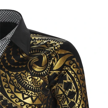 Moška Majica blagovne Znamke 2020 Men ' s Luxury Gold Visoke Kakovosti, Dolg Rokav Srajco Poslovno Obleko Črno moško Obleka za Maturantski ples Socialne Print Majica