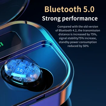 Brezžične Slušalke Slušalke Bluetooth 5.0 TWS Stereo Čepkov Bas Slušalke S 1500 mAh Polnjenje Primeru in Power LED Zaslon