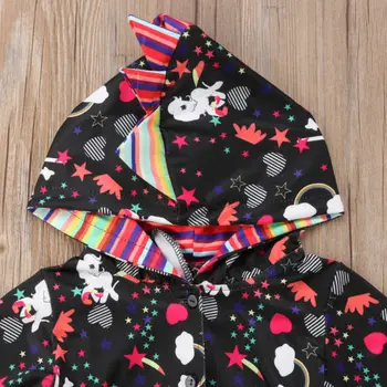 Malčka Otroci Baby Dekle Dinozaver Cosplay Stranka Obleko Hooded Samorog Tiskanja Sundress Asimetrični Obleke