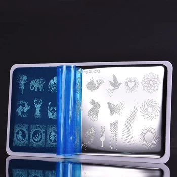 Beautybigbang Nohtov Tiskarske Plošče Set 2 Predlogo + Stamper Strganje Pika Zajec Panda Sea Star Listov Nail Art Komplet XL-072 001 Žig