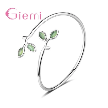 Najbolje Prodajan Resnično 925 Sterling Silver, Zeleno Listje, Design Odpiranje Zapestnice Bangles Za Ženske Poročne Poročni Nakit