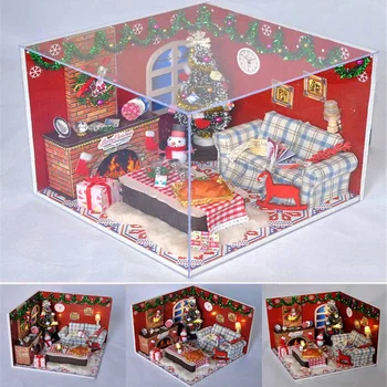 Cutebee DIY Lutke Lesena Lutka Hiše Miniaturni Lutke Pohištvo Komplet Igrač za otroke Novo Leto Božično Darilo