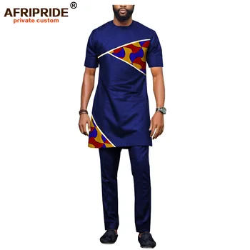 Afriški Moški Oblačila Dashiki Vrhovi in Ankara Hlače 2 Kos Obleke Tiskanja Obleke, Casual Bluzo srajce AFRIPRIDE A1816002
